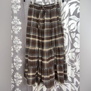 Plaid Tiered Midi Skirt